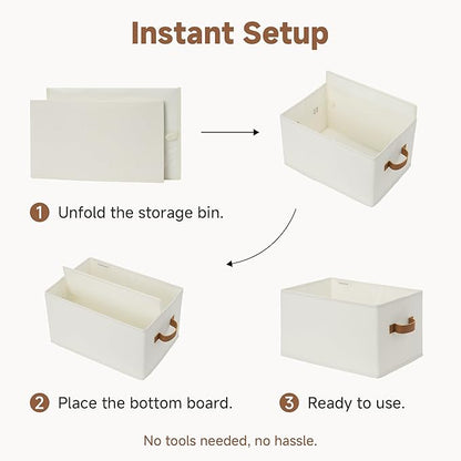 StorageWorks Closet Organizers and Storage Bins, Foldable Shelf Baskets, Clothes Storage Basket for Organization, Ivory White, 3-Pack, Large