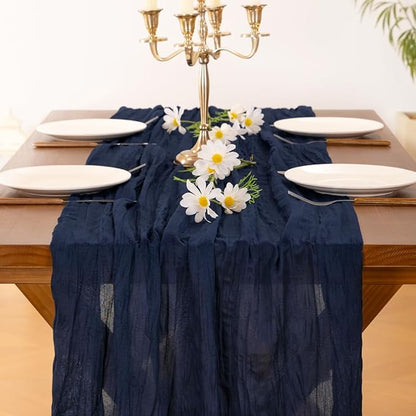 Socomi 3pcs Navy Blue Fall Thanksgiving Cheesecloth Table Runner Boho Rustic Gauze 120 inch 10FT Cheese Cloth Runner for Wedding Party Baby Shower Birthday Home Decor Holiday Decorations