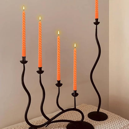 12Pack 10 Inch Orange Spiral Taper Candles，Unscented and Long Burning Dripless Twisted Candlesticks for Home Fall Decor,Halloween,Wedding, Birthday, Christmas