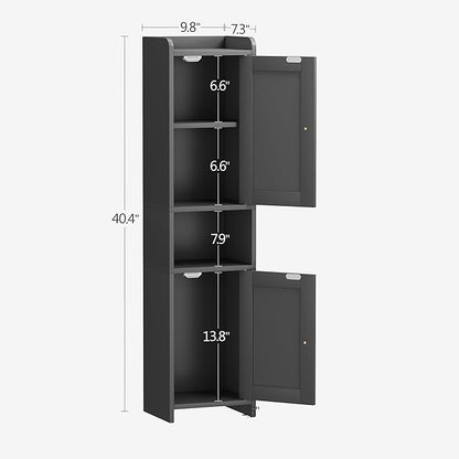 Bathroom Cabinet with 2 Doors, 7.3 x 9.8 x 40.4 Inches, Small Freestanding Storage Cabinet with Adjustable Shelf, Floor Cabinet for Small Spaces, Bathroom, Entrances, Kitchen, Black