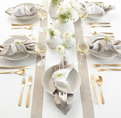 Solino Home Linen Table Runner 72 Inches Long - Natural and White 100% Pure Linen 14 x 72 Inch Table Runner for Dining, Fall, Autumn, Christmas, Holiday, Winter, New Year - Contempo