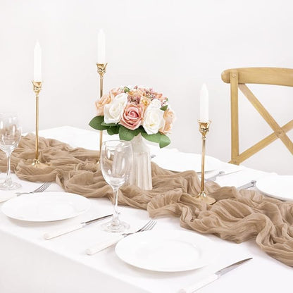 MLMC 8 Pack Nude Cheesecloth Table Runner Boho Rustic Gauze Taupe Cheese Cloth Table Runner 10ft Neutral Home Winter Decor 35x120 Inches for Reception Wedding Bridal Shower Picnic Decor