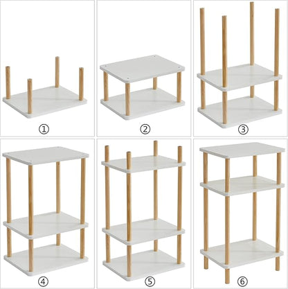 IBUYKE 3-Tier Side Table, Solid Wood Tall End Table with Storage Shelves, Nightstand Bedside Table for Living Room Bedroom Office, No-Tool Assembly, White UWST003W