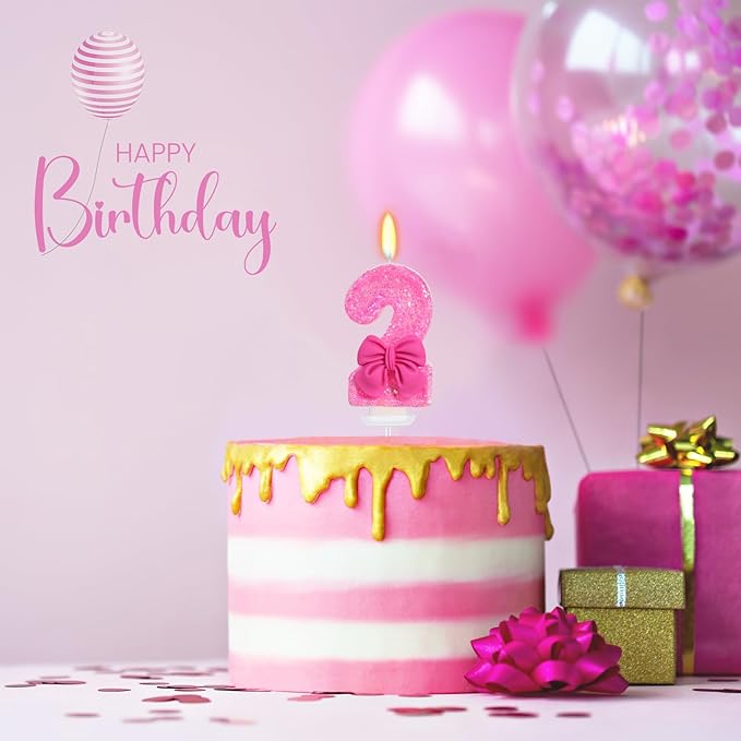 Number 2 Happy Birthday Candle, 3.1 Inch Tall, Rose, Unscented