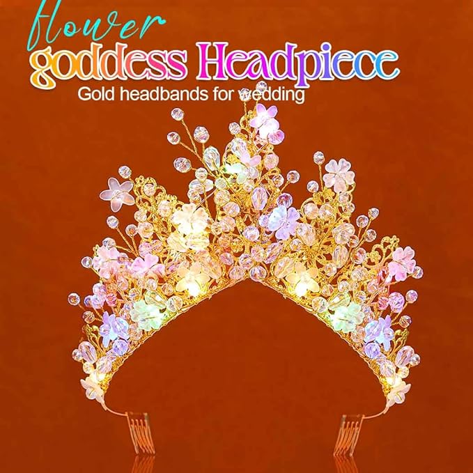 Yean Gold Flower Crown Greek Leaf Headpiece Bridal Hair Accessories for Women