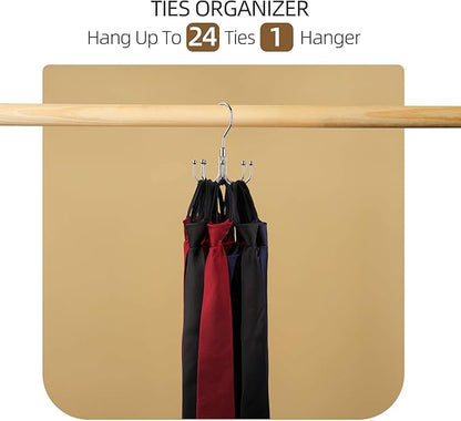 ZEDODIER Belt Organizer for Closet, Heavy-Duty Rotating Belt Hanger Rack Holds up to 24 Belts, Hanging Space Saving Metal Belt Holder for Closet Storage, Silver