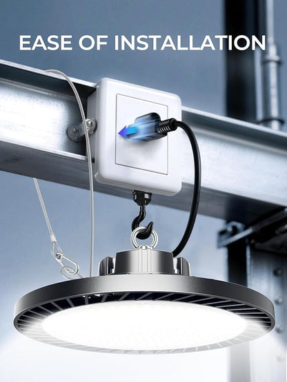 300W UFO Led High Bay Light| 5000K 45000LM High Bay Led Shop Lights with 5ft Cable Hanging Hook Safe Rope| Shop Light & Garage Lighting Lights for Factory Workshop Warehouse Garage Barn