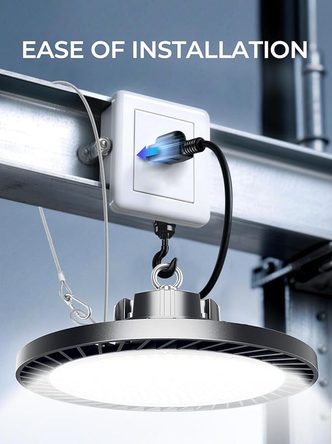 Super Bright 300W High Bay Led Shop Lights 2Pack| 5000K 45000LM UFO Led High Bay Light With 5ft Cable Hanging Hook Safe Rope| Shop Light & Garage Lighting Lights For Factory Workshop Warehouse