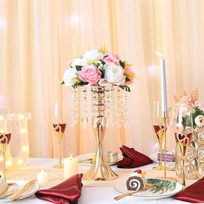 LANLONG Wedding Centerpieces for Tables, 12.99in Metal Gold Vases for Centerpieces, 10PcsTall Crystal Flower Stand for Centerpiece Table Wedding Party Reception Home Decor