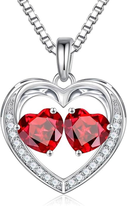Iefil Christmas Gifts for Women Wife - 925 Sterling Silver Heart Birthstone Necklace, Anniversary Birthday Gifts for Women Wife Girlfriend Mom, Birthstone Jewelry Gift for Her