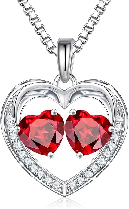 Iefil Christmas Gifts for Women Wife - 925 Sterling Silver Heart Birthstone Necklace, Anniversary Birthday Gifts for Women Wife Girlfriend Mom, Birthstone Jewelry Gift for Her