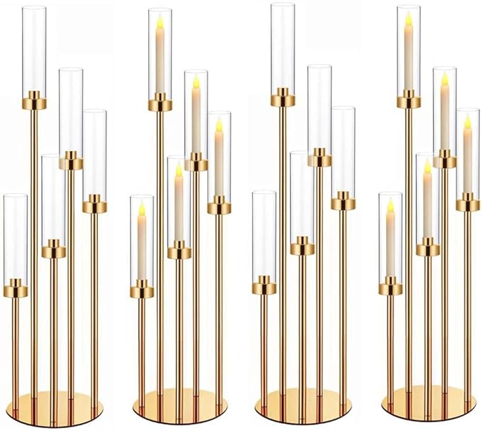 35in 4 Set Gold Candelabra Candle Centerpieces for Tables Candlesticks Holder Wedding Centerpieces Table Decorations Fit 0.9" LED Candle