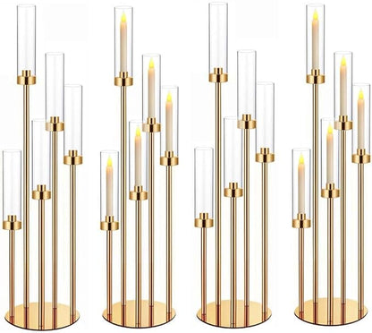 35in 4 Set Gold Candelabra Candle Centerpieces for Tables Candlesticks Holder Wedding Centerpieces Table Decorations Fit 0.9" LED Candle