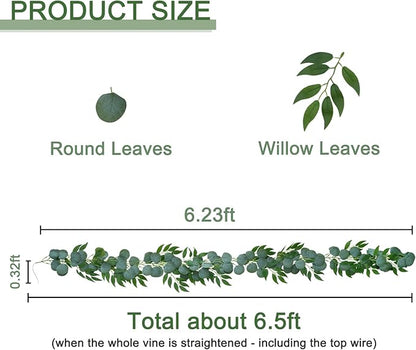 6 Pack Artificial Eucalyptus Garland with Willow Leaves Each 6.5 Feet Faux Greenery Garland for Wedding Arch Mirror DIY Garlands Decor