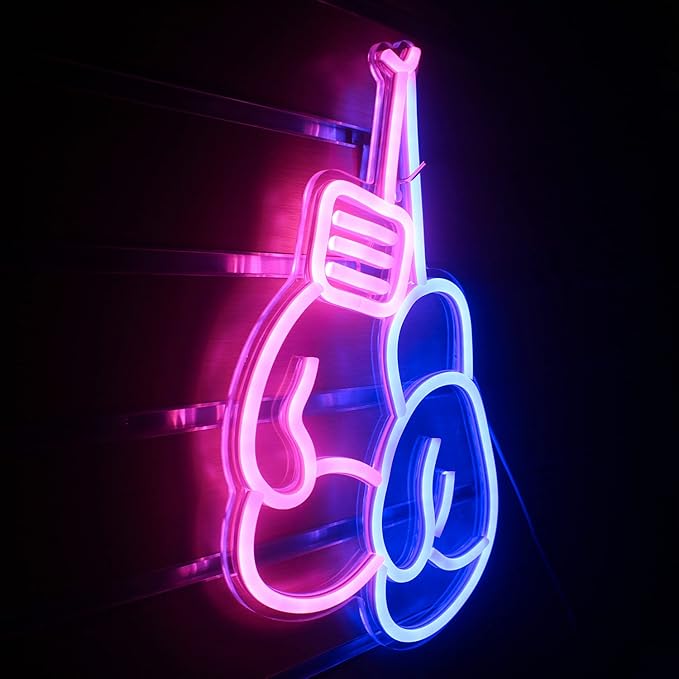 Lucunstar Boxing Gloves Neon Sign Blue Pink LED Light Sign Boxing Gloves Neon Signs for Gym Wall Decoration Gym Neon Light with USB Switch Room Decor Man Cave Decor for Men