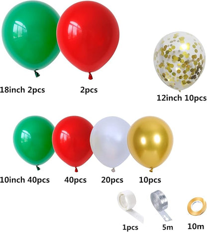 127pcs Red Green White and Gold Balloon Garland Kit - Red Green White Gold Balloon and Gold Confetti Balloons for Birthday Baby Shower Wedding Christmas Party Decoration
