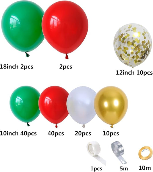 127pcs Red Green White and Gold Balloon Garland Kit - Red Green White Gold Balloon and Gold Confetti Balloons for Birthday Baby Shower Wedding Christmas Party Decoration