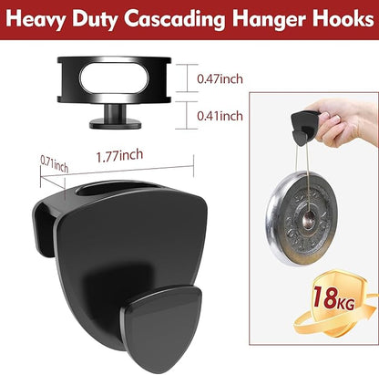 Space Saving Standard Hanger Hooks 50Pcs, Upgrade Heavy Duty Space Saver Hangers Connector Hooks for Clothes, Premium Hanging Closet Organizer for Dorm, Ganchos para Colgar Ropa, Black