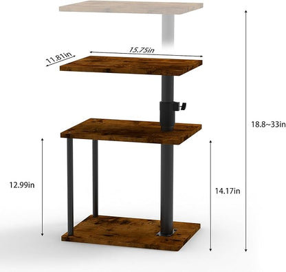 Swivel Side Table for Couch Arm, Height Adjustable C Shaped End Table for Recliner or Bed, Tv Trays with Storage Shelf for Small Spaces- Small Nightstand for Living Room, Bedroom, 2pc