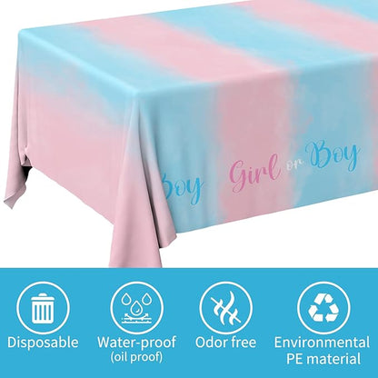 Gatherfun Gender Reveal Party Supplies Disposable Tablecloth Plastic Waterproof Table Cover for Boy or Girl Gender Reveal Party Baby Shower Birthday Decorations, 3 Pack 54X108inch