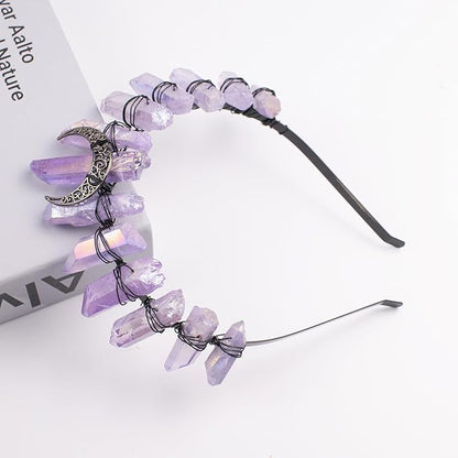 Raw Crystal Tiara Headbands, Purple Quartz Crown Goddess Bridal Photography Headwear for Women Girls