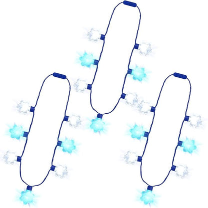 3PCS Christmas Light Necklace Light up, 3 Glow Modes Christmas Accessories, 7 Light Bulbs Blue White Snowflakes, Wearable Xmas Party Favors for Ugly Sweater Parties, New Year Party Supplies