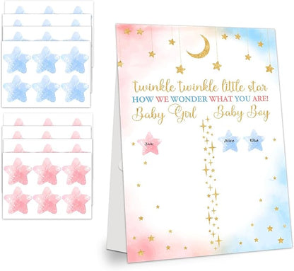 Gender Reveal Party Games, Twinkle Little Star Theme Baby Gender Reveal Voting Board Sign, 48 Boy Girl Voting Stickers, He or She, Baby Gender Reveal Party Decorations Games for Boy or Girl Shower