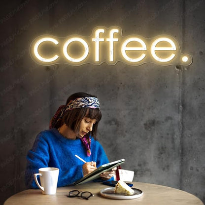 Coffee Neon Sign (40x10'', Remote and Plug included) Cafe Led Light coffee. led light coffee shop decorations wall decor (40x10" - Warm White)