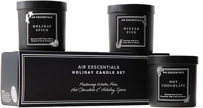 Air Esscentials Holiday Candle Set - Luxurious Winter Scented Candles | Winter Pine, Holiday Spice & Hot Chocolate | Hand-Poured in The USA | 15 Hour Burn Time per Candle | 5 oz (3 Pack)