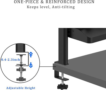 Clamp on Desk Shelf, 24in 2-Tier Office Desk Shelves Organizer, Shelf for Top of Desk with Headphone Holder and Hooks, Desktop Storage Rack for Home Workspace, Study Rooms, Gaming Accessories