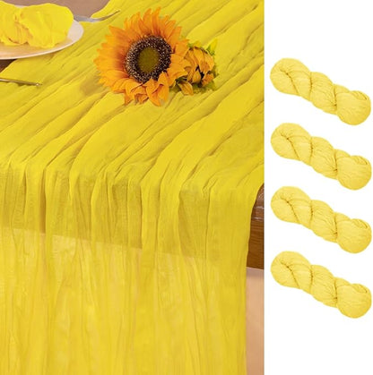 Lemon Yellow Cheesecloth Table Runner 4 Pack Christmas Table Runners Boho Gauze 120 Inches Yellow Cheese Cloth Table Decor for Xmas Holiday Season Parties Wedding Bridal Baby Shower Decor