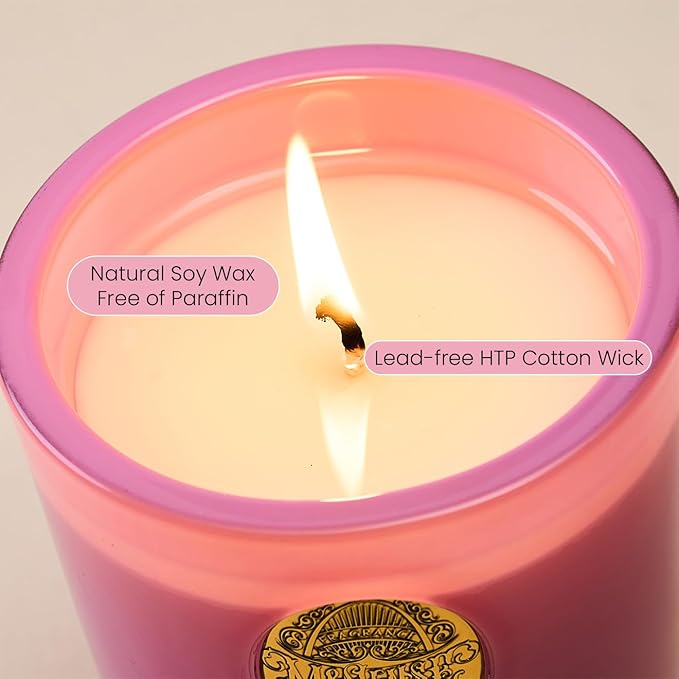 M&SENSE Natural Soy Candle| Peony Blush Pink | 10.2 oz, 55H Burn | Luxury Scented Candle for Relaxation, Gifting, Home Décor | for Bedroom, Office, Party