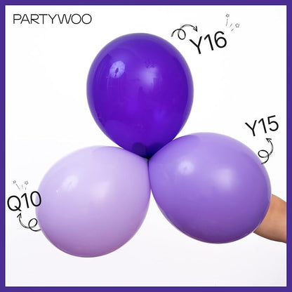PartyWoo Lavender Balloons 155pcs Different Sizes Pack of 18 12 10 5 Inch Light Pastel Purple Lilac Balloon Arch Kit for Baby Shower Bachelorette Fairy Birthday Princess Party Decorations Purple-Q10