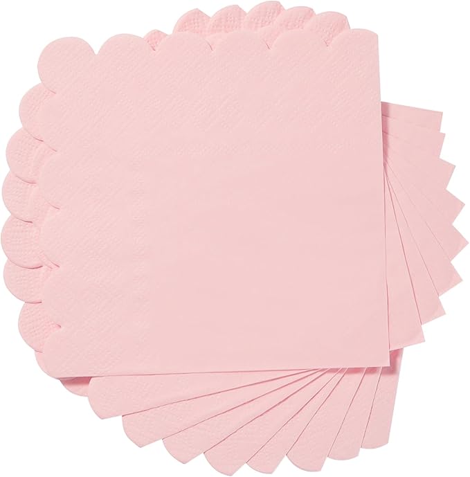200 Pack Cocktail Napkin 2-Ply Scalloped Edged Dessert Napkins Folded 5 x 5 Inches Disposable Napkins for Dinner Wedding Birthday Party Bridal Anniversary Reception Event (Pink)