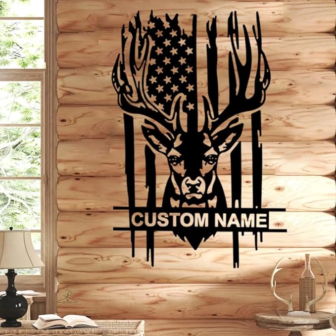 Custom US Deer Hunting Metal Wall Art, Personalized Hunter Name Sign Decoration For Room, Monogram door hanger, Outdoor Christmas Decoration, Unique Wildlife Gift for Men, Hunters & Nature Lovers