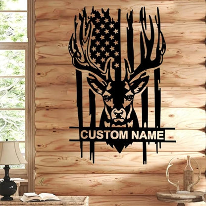 Custom US Deer Hunting Metal Wall Art, Personalized Hunter Name Sign Decoration For Room, Monogram door hanger, Outdoor Christmas Decoration, Unique Wildlife Gift for Men, Hunters & Nature Lovers