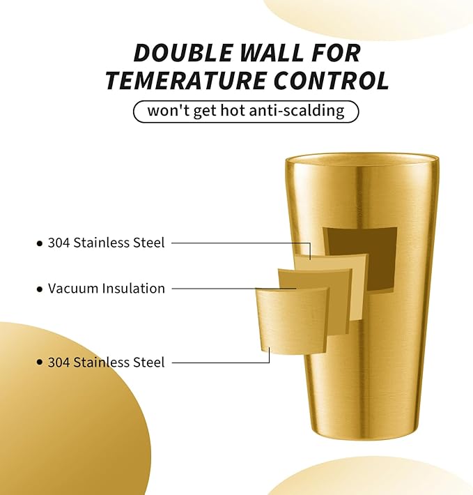 12 Pack 18.6 oz Stainless Steel Insulated Cup, Double Wall Vacuum Metal Cup, Reusable Camping Cups Unbreakable Indoor Outdoor for Party, Home, Office, BBQ, Gold