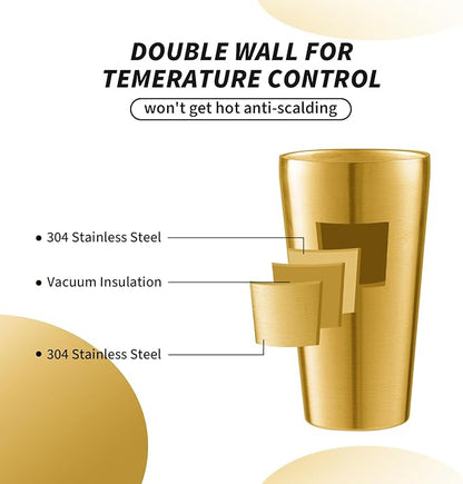 12 Pack 18.6 oz Stainless Steel Insulated Cup, Double Wall Vacuum Metal Cup, Reusable Camping Cups Unbreakable Indoor Outdoor for Party, Home, Office, BBQ, Gold