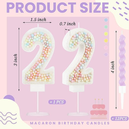 MTLEE Number 2 Birthday Candle with 12 Pcs Spiral Candles for Girls Macaron Pastel Rainbow Unicorn Pink Cake Topper for Sweet Theme Party Decoration