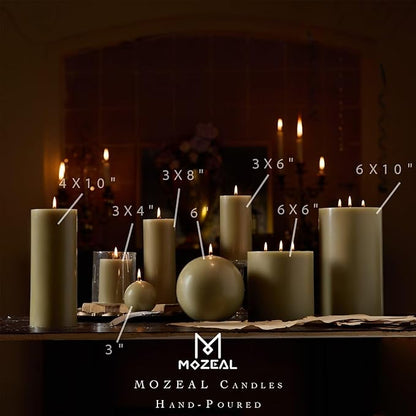 MOZEAL 3" x 4" Hand-Poured Unscented Sage Green Candle, Dripless Pale Green Pillar Candle Set of 3, Long Clean Burning, Approx 72 Hours Burn Time, Rustic Country Style, Home Decor