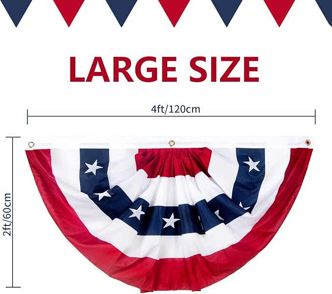 2x4 Ft American Pleated Fan Flag, Patriotic Half Fan Bunting Flag, Indoor Outdoor for 4th of July Decoration Memorial Day (Set of 5)