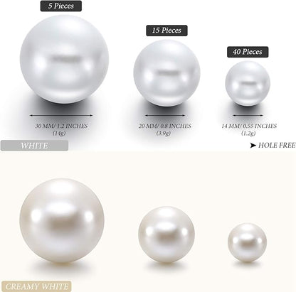 Hicarer 120 Pieces Pearl for Vase Filler Pearl Bead Vase Centerpieces Brush Holder Assorted Round Faux Bead for Crafting, Home Wedding Table Decor 14/20/30 mm(Creamy White, White)