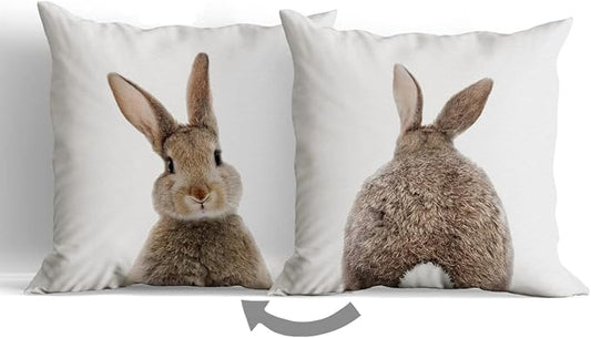 huester Bunny Pillow Covers, Easter Throw Pillows Cover, Bunny Pillow Covers 18"X18" Reversible Decorative Pillowcase Cushion Cover for Sofa Bed,Farmhouse Kids Room Decor,Gift for Rabbit Lovers Kids