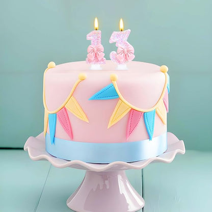 Number 13 Candle Pink Sequins and Bowtie 13th Cake Topper, 13 Birthday Candle for Girls Pastel Sweet Theme Birthday Party or Adults Milestone Age Decoration