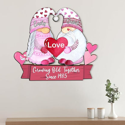 Growing Old Together Gnomes Wooden Plaque, Personalized Gifts for Him Her Husband, Custom Wood Sign Anniversary Couples Gift, Valentine Christmas Gift For Parents, Grandparents Wall Decor Sign 22