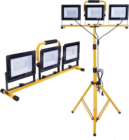 21000 Lumen Work Lights with Stand, 3 Adjustable Head LED Work Light, with Adjustable and Foldable Tripod Stand, Waterproof Lamp with Individual Switch with 6500 Kelvin Color Temperature