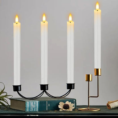 HINZER 6 Pcs Flameless Taper Candles with Remote & Timer 9.6 inch Real Wax Battery Operated LED Warm 3D Wick Flickering Window Candles for Halloween Christmas Wedding Decor, White
