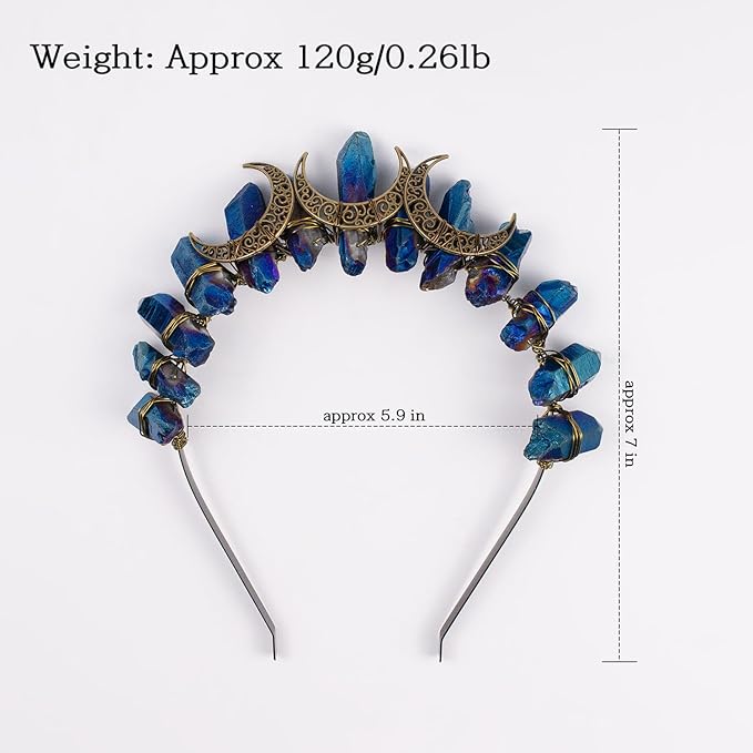 Raw Crystal Tiara Headbands Natural Rhinestone Crown Fairy Goddess Hair Accessories for Women Girls (royal3moon)