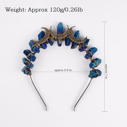 Raw Crystal Tiara Headbands Natural Rhinestone Crown Fairy Goddess Hair Accessories for Women Girls (royal3moon)