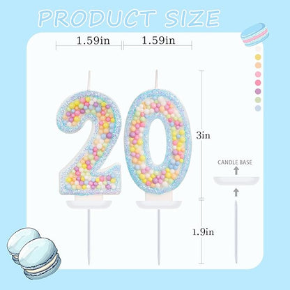 Blue Birthday Candles - Number 20 Candle, Colorful Macaron Candles, 20 Birthday Decorations for Girls Boys, Cake Decorations, Theme Party Supplies (Blue)
